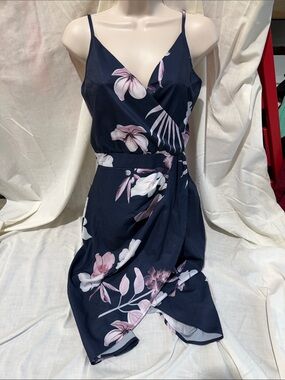 Floral Navy Wrap Slip Dress - Navy Pink